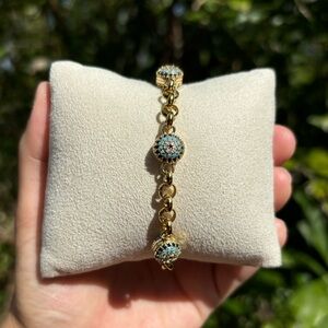 18K Gold Plated Stainless Steel Diamond Evil eye Adjustable Bracelet